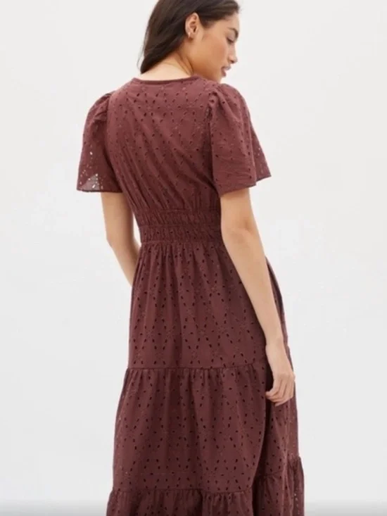 Anthropologie Maeve The Somerset Maxi Dress Eyelet Edition Tiered Smocked Waist - Picture 2 of 7